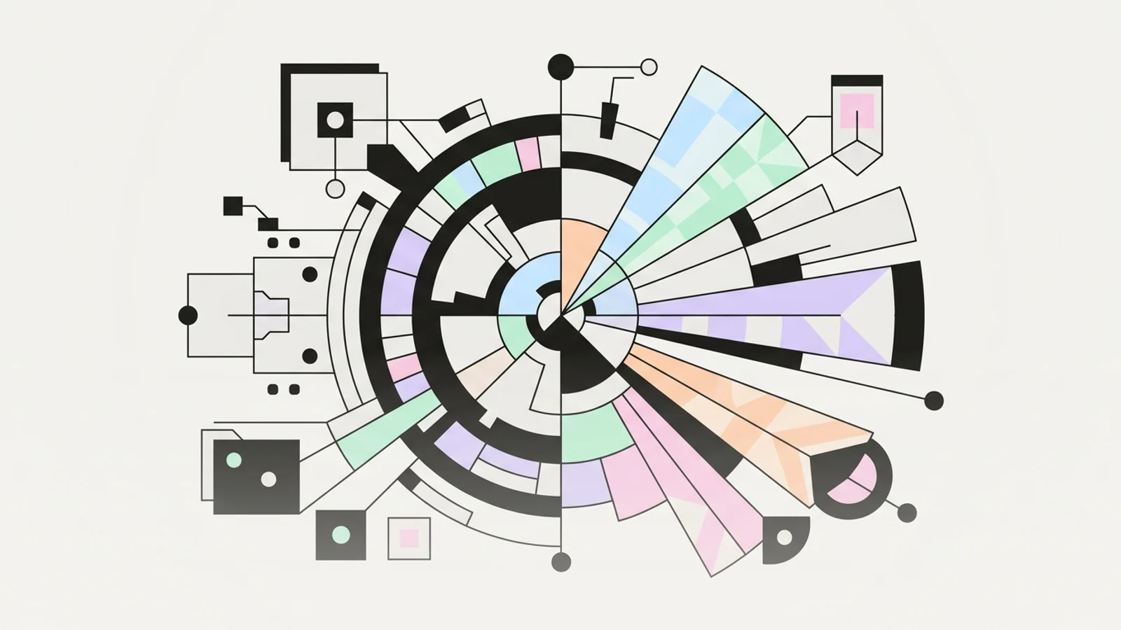 Abstract geometric illustration built from precise, deliberate shapes, illustrating: AI Share of Voice