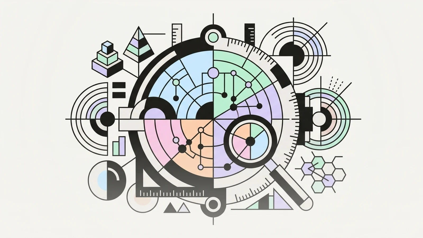 Abstract geometric illustration built from precise, deliberate shapes, illustrating: Topical Authority Audit