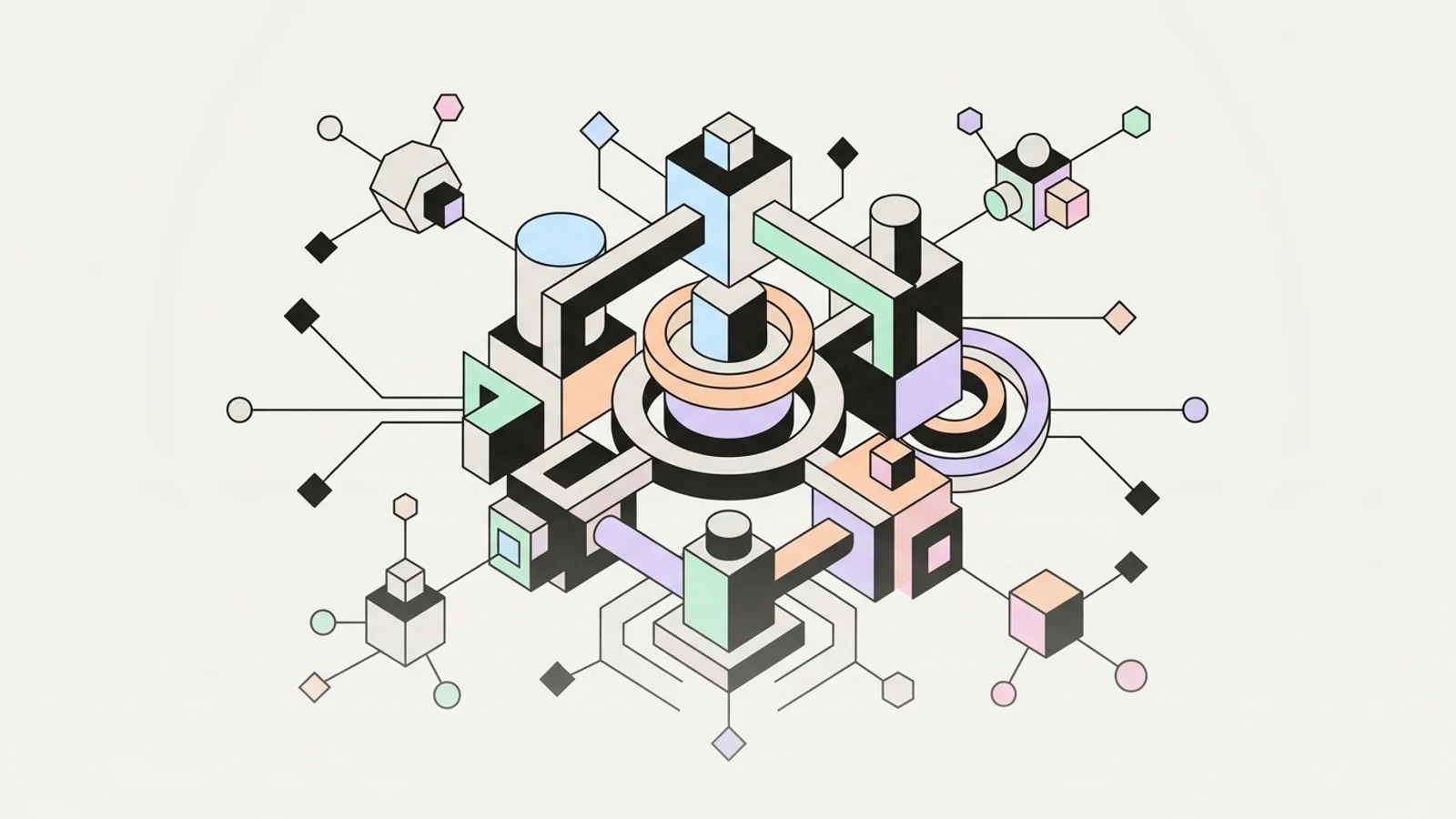 Abstract geometric illustration built from precise, deliberate shapes, illustrating: Topical Relevance in Link Building